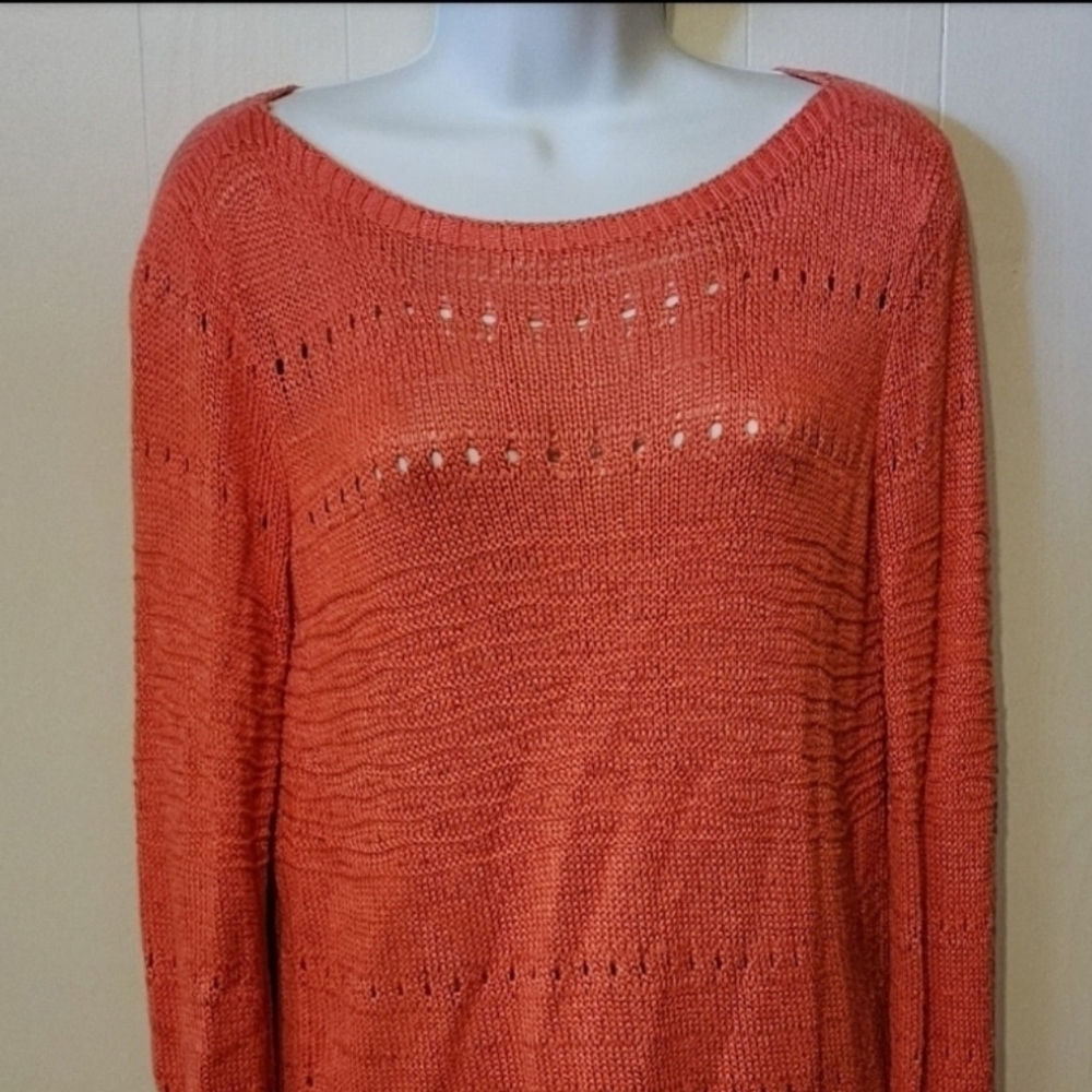 Grace Elements Sweater Orange Peach Lightweight Long Sleeve Casual Medium A831